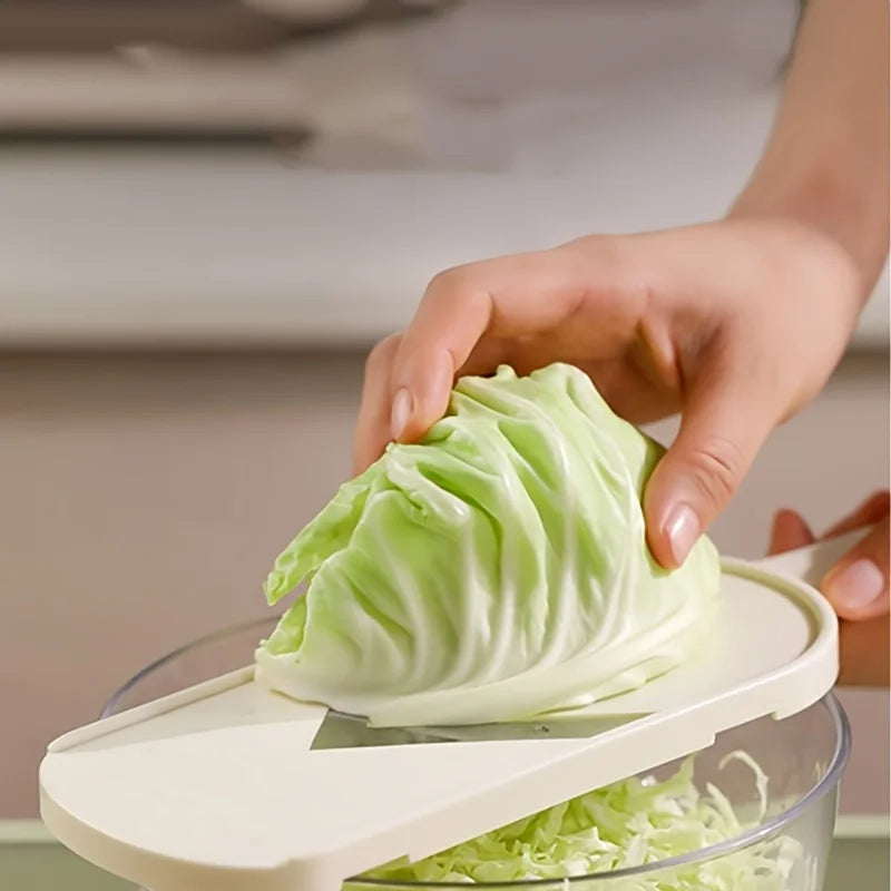 Slicing cabbage over a bowl, no cutting board needed